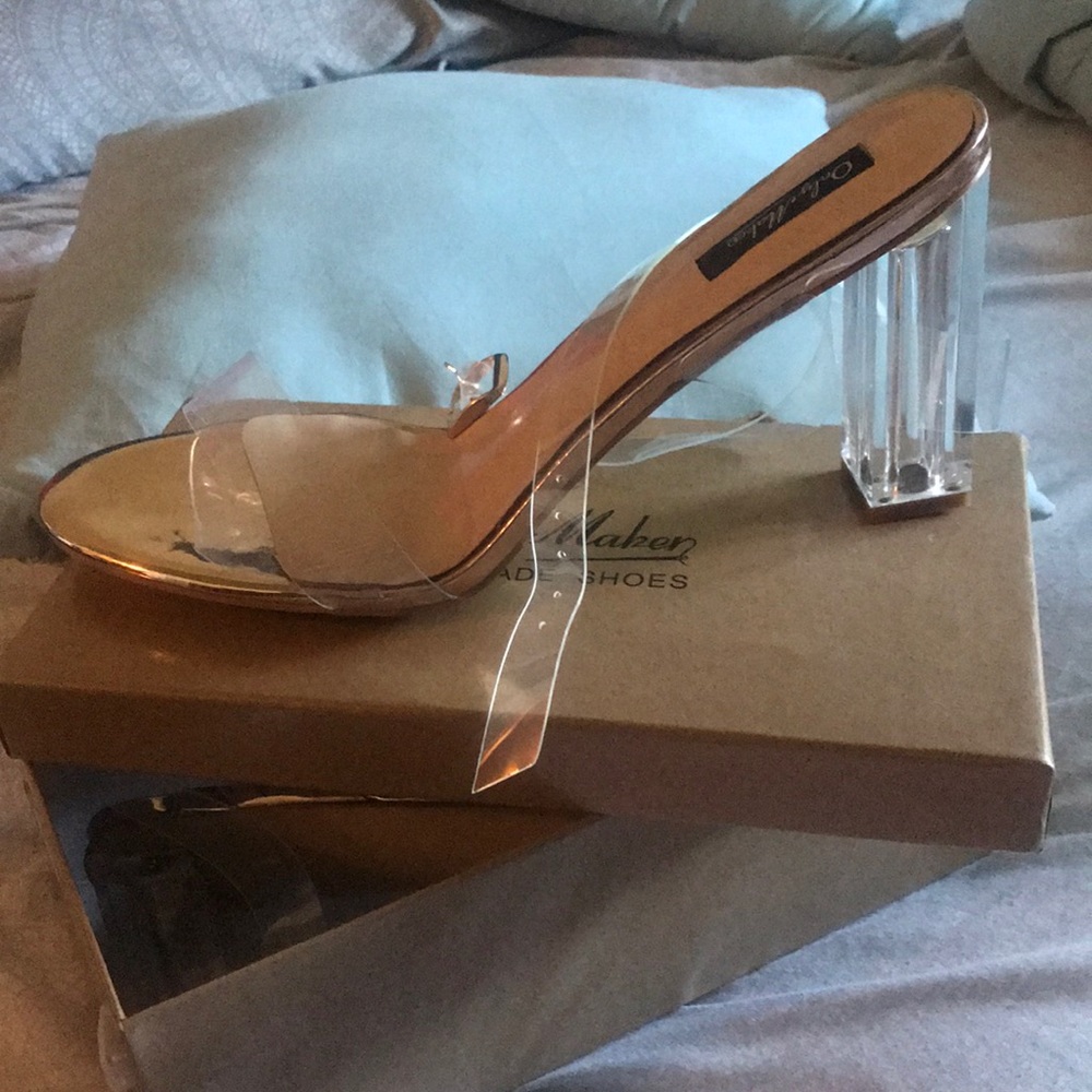Clear heel rose gold sandal heels